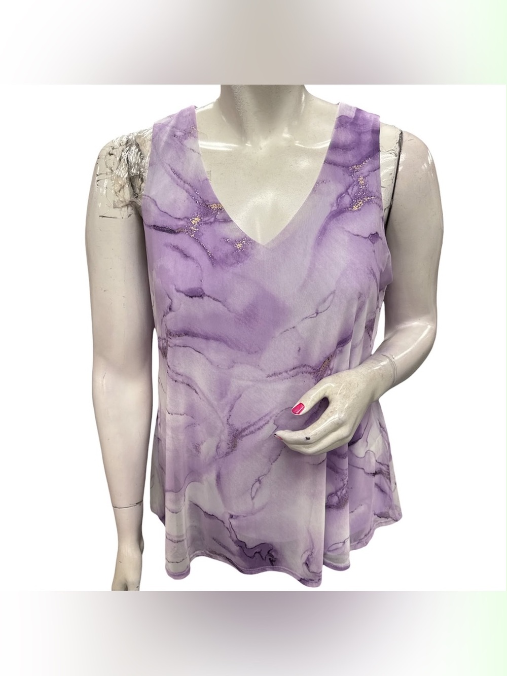 Laura NWT V-Neck Lavender Marble Print Tank Top Size Xl